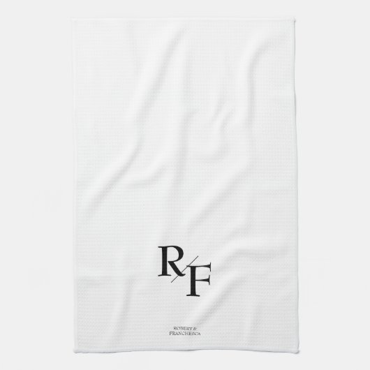 Einfache Hochzeitmonogramm Schwarz/Weiß Geschirrtuch (Vertikal)