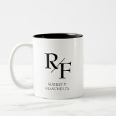 Einfache Hochzeitmonogramm Schwarz/Weiß Zweifarbige Tasse (Links)