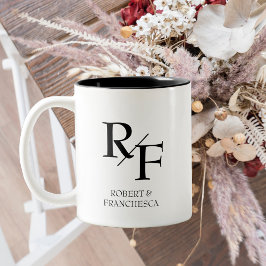 Einfache Hochzeitmonogramm Schwarz/Weiß Zweifarbige Tasse