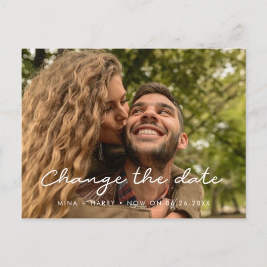 Einfache Hochzeitsaktualisierung Ändern Sie das Da Postkarte (Vorderseite)