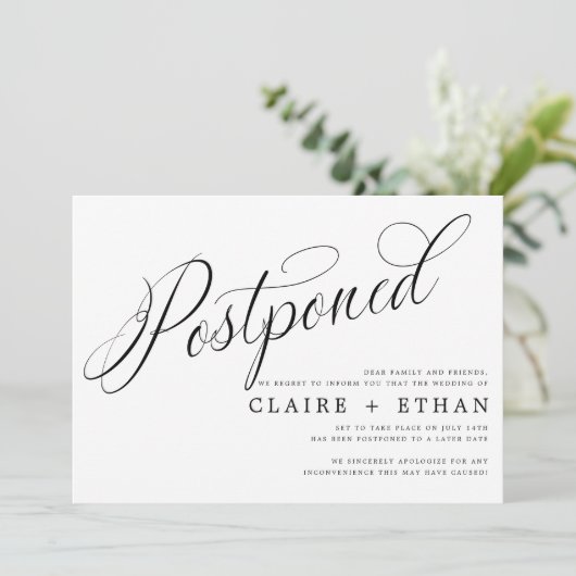 Einfache Hochzeitsaufschiebung Einladung (Stehend Vorderseite)