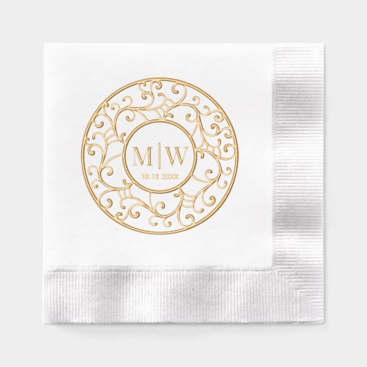 Einfache Hochzeitsbaumzweige Lacy Filigree Initial Servietten Mit Folie (Vorderseite)