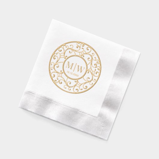 Einfache Hochzeitsbaumzweige Lacy Filigree Initial Servietten Mit Folie (Links)