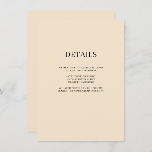 Einfache Hochzeitsdetails für Champagner Begleitkarte (Vorne/Hinten)