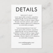 Einfache Hochzeitsdetails in Weiß und Schwarz Begleitkarte (Vorderseite)