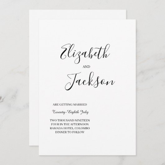 Einfache Hochzeitseinladung Einladung (Vorne/Hinten)