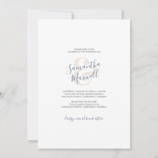 Einfache Hochzeitseinladung Küste blau (Vorderseite)