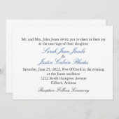 Einfache Hochzeitseinladung mit blauem Text Einladung (Vorne/Hinten)