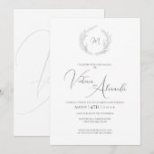 Einfache Hochzeitseinladung mit Lorbeermonogramm Einladung (Vorne/Hinten)