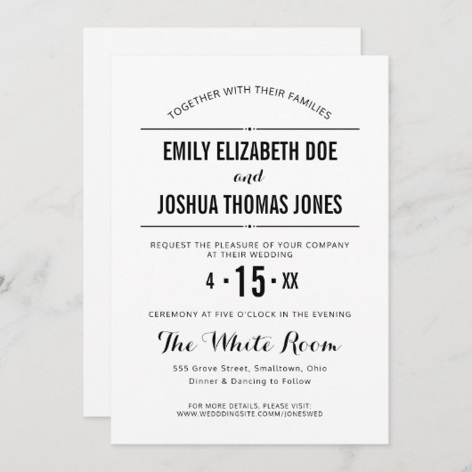 Einfache Hochzeitseinladung schlichter Schwarz-wei Einladung (Vorne/Hinten)