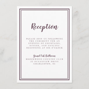 Einfache Hochzeitsempfangs-Purple-White-Rahmen Begleitkarte