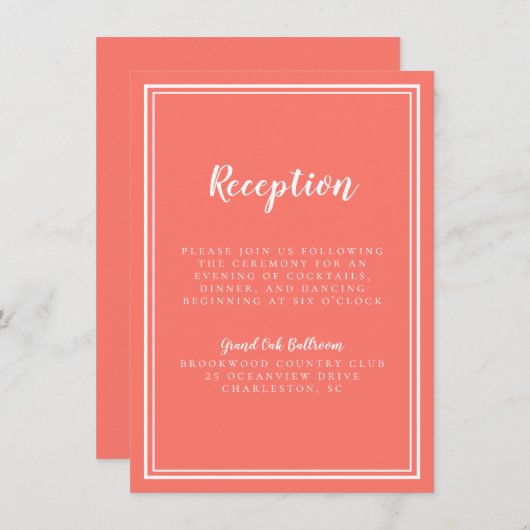 Einfache Hochzeitsempfehlung mit Korallen und weiß Begleitkarte (Vorne/Hinten)