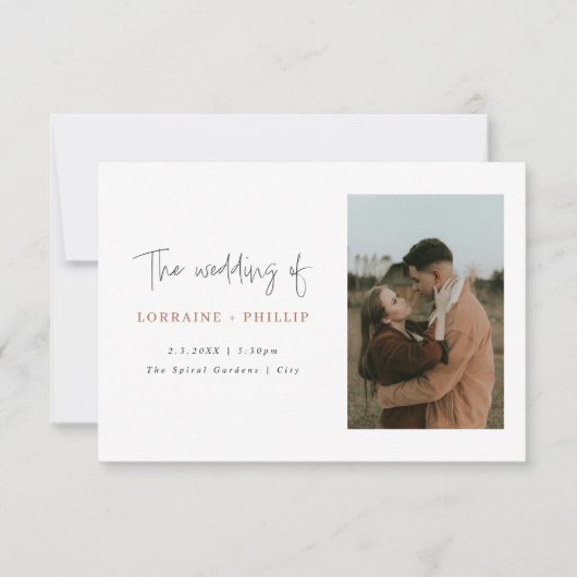 Einfache Hochzeitsfeier für ein doppeltes Foto Ein Einladung (Vorderseite)
