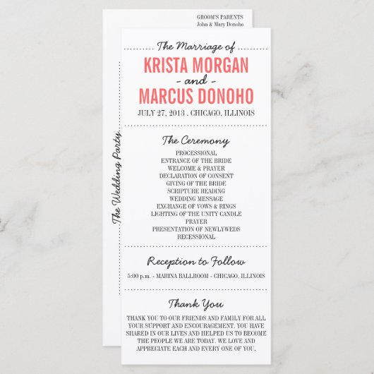 Einfache Hochzeitsfeier für Silhouetten Programm (Vorne/Hinten)