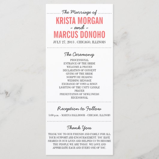 Einfache Hochzeitsfeier für Silhouetten Programm (Vorderseite)