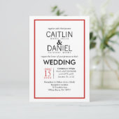 Einfache Hochzeitsfeier in Rot und Weiß Einladung (Stehend Vorderseite)