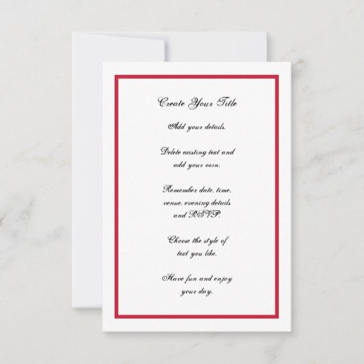 Einfache Hochzeitsfeier in Rot und Weiß Einladung (Vorderseite)