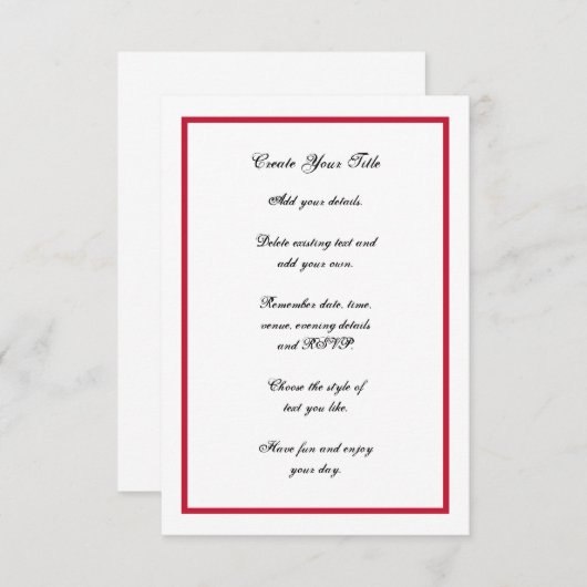Einfache Hochzeitsfeier in Rot und Weiß Einladung (Vorne/Hinten)