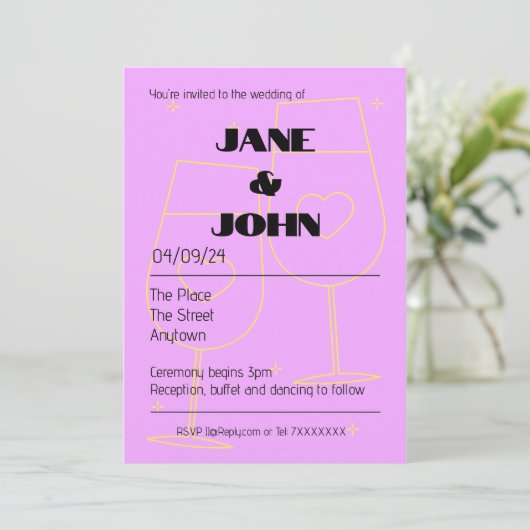 Einfache Hochzeitsfeier laden Sie ein, mit rosa Ch Save The Date (Stehend Vorderseite)