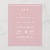 Einfache Hochzeitsfeier mit hellrosa Monogramm (Vorderseite)