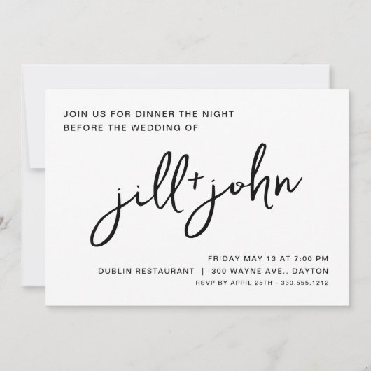 Einfache Hochzeitsfeier Probe Einladung (Vorderseite)