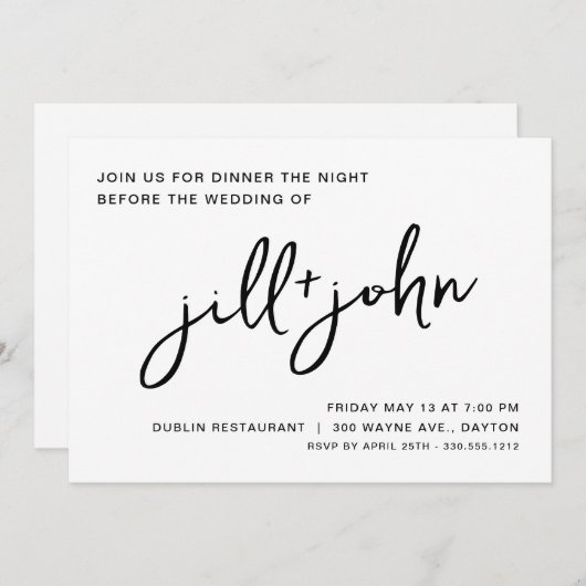 Einfache Hochzeitsfeier Probe Einladung (Vorne/Hinten)