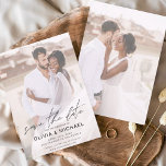Einfache Hochzeitsfotografie für Save the Date Fot<br><div class="desc">Die Transparenz,  die auf dem Vorder- und Rückseite eleganter und moderner Save the Date Hochzeitseinladungen auf individuellem und personalisiertem Foto abdeckt,  beinhaltet eine wunderschöne und elegante Schriftzeichen-Typografie für die Hochzeitsfeier.</div>
