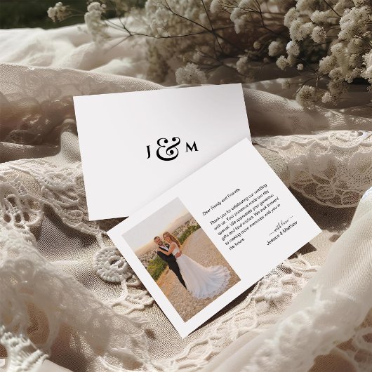 Einfache Hochzeitsfotografie mit Monogramm Dankeskarte