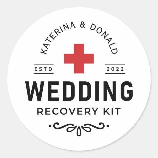 Einfache Hochzeitshangover Erholung Kit Classic Ro Runder Aufkleber (Vorderseite)