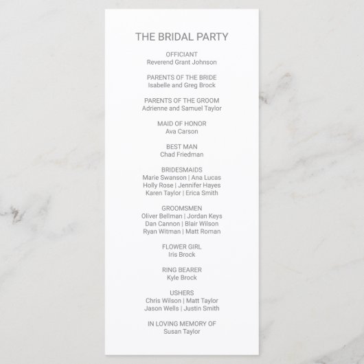 Einfache Hochzeitskalligrafie Programm (Rückseite)