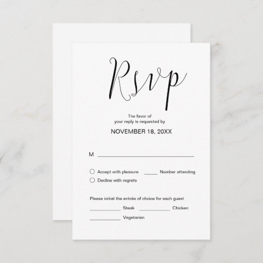 Einfache Hochzeitskalligraphie, Schwarz, Abendesse Begleitkarte (Vorne/Hinten)