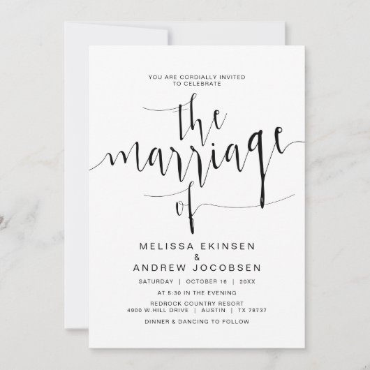 Einfache Hochzeitskalligraphie, schwarze Schrift, Einladung (Vorderseite)