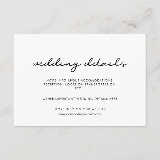 Einfache Hochzeitskarte Begleitkarte (Vorderseite)