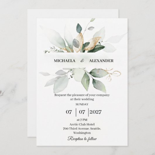 Einfache Hochzeitskarte Einladung (Vorne/Hinten)