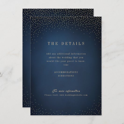 Einfache Hochzeitskarte für Navy & Gold Glitzer Begleitkarte (Vorne/Hinten)