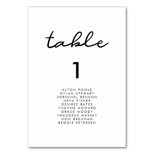 Einfache Hochzeitskarten Tischnummer (Vorderseite)