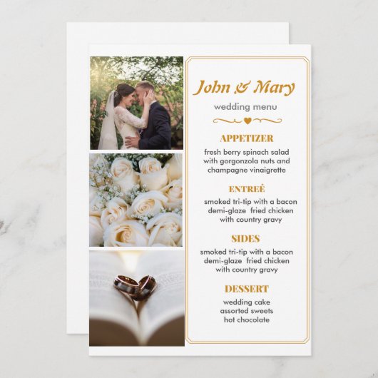 Einfache Hochzeitsmenü mit Bildern Einladung (Vorne/Hinten)