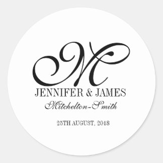Einfache Hochzeitsmonogramm mit beliebigem Farbauf Runder Aufkleber