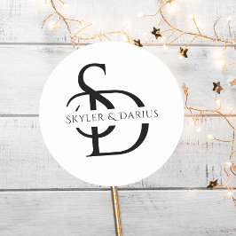 Einfache Hochzeitsmonogramm Personalisiert mit Nam Runder Aufkleber