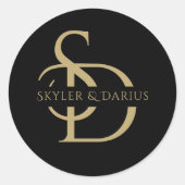 Einfache Hochzeitsmonogramm Personalisiert mit Nam Runder Aufkleber (Vorderseite)