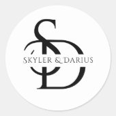 Einfache Hochzeitsmonogramm Personalisiert mit Nam Runder Aufkleber (Vorderseite)