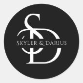 Einfache Hochzeitsmonogramm Personalisiert mit Nam Runder Aufkleber (Vorderseite)