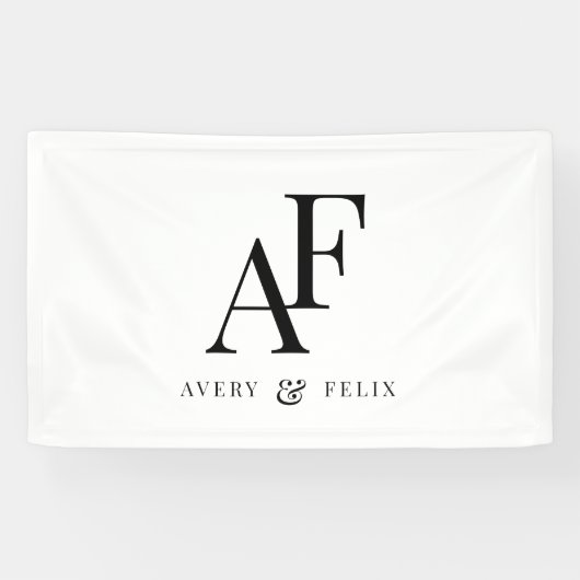 Einfache Hochzeitsmonogramm Schwarz/Weiß Banner (Horizontal)