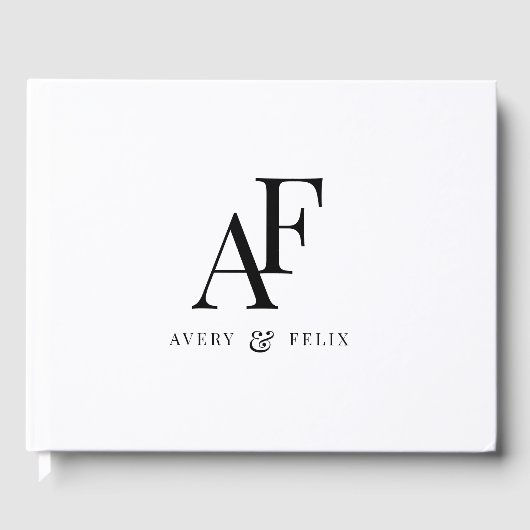 Einfache Hochzeitsmonogramm Schwarz/Weiß Gästebuch (Vorderseite)