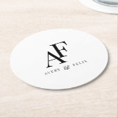 Einfache Hochzeitsmonogramm Schwarz/Weiß Runder Pappuntersetzer (Angewinkelt)