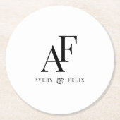 Einfache Hochzeitsmonogramm Schwarz/Weiß Runder Pappuntersetzer (Vorderseite)