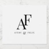 Einfache Hochzeitsmonogramm Schwarz/Weiß Schaumweinetikett (Einzelnes Label)