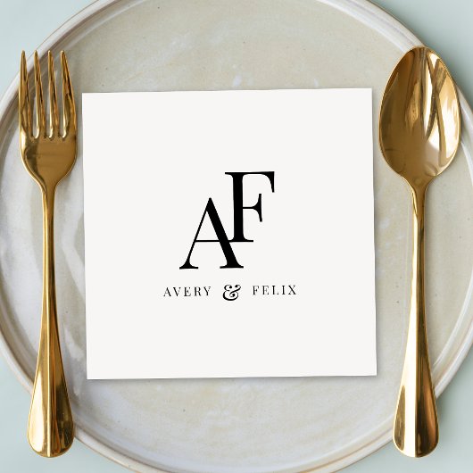 Einfache Hochzeitsmonogramm Schwarz/Weiß Serviette