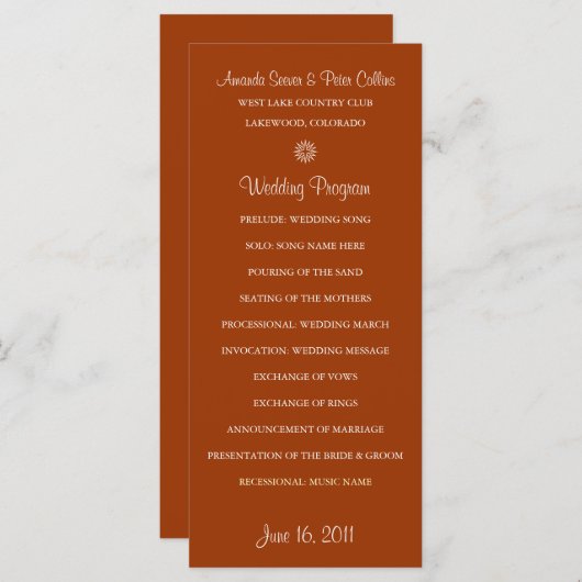 Einfache Hochzeitsprogramme (Brick) Programm (Vorne/Hinten)