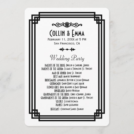 Einfache Hochzeitsprogramme in Weiß und Schwarz Programm (Vorderseite)